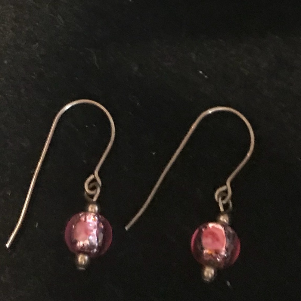 Silver and Pink Crystal wire earrings